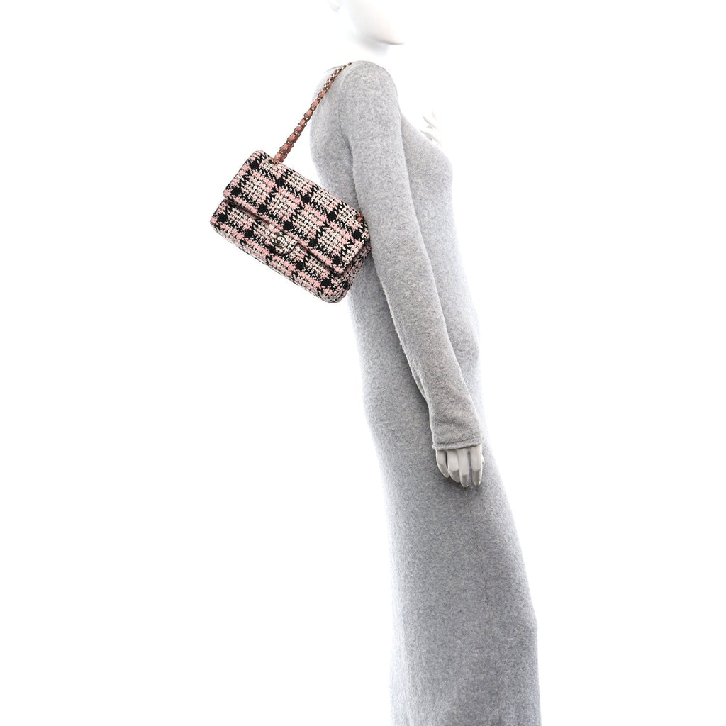 Tweed Quilted Medium Rectangular Flap Pink Black White