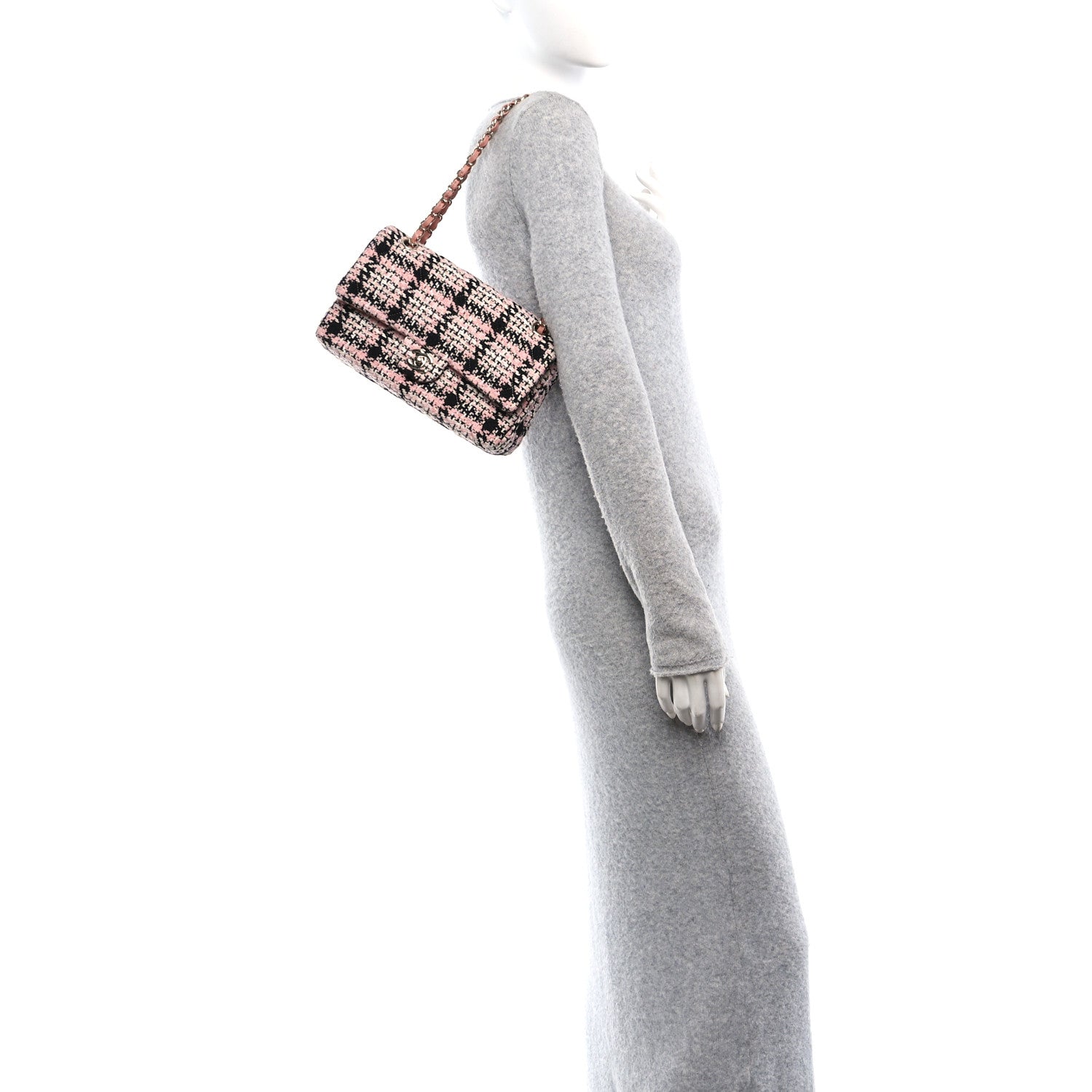 Tweed Quilted Medium Rectangular Flap Pink Black White