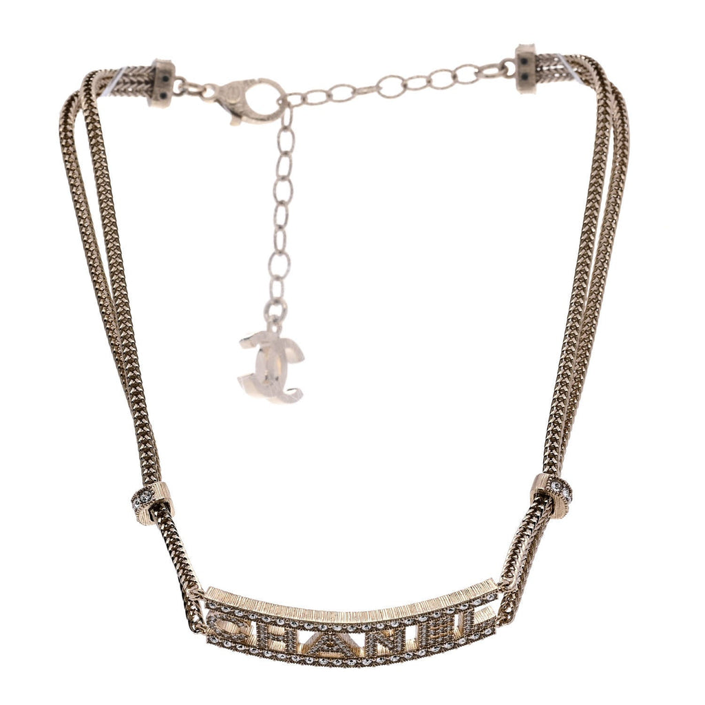 Metal Crystal Logo Choker Necklace Gold