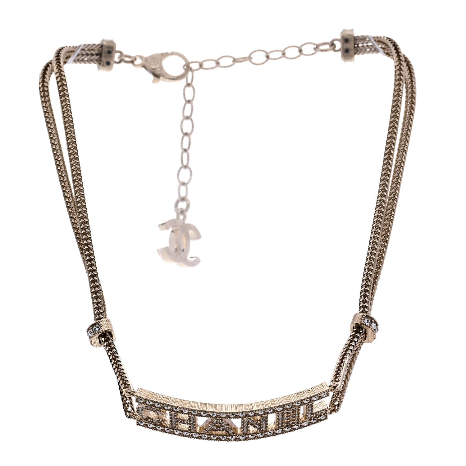 Metal Crystal Logo Choker Necklace Gold
