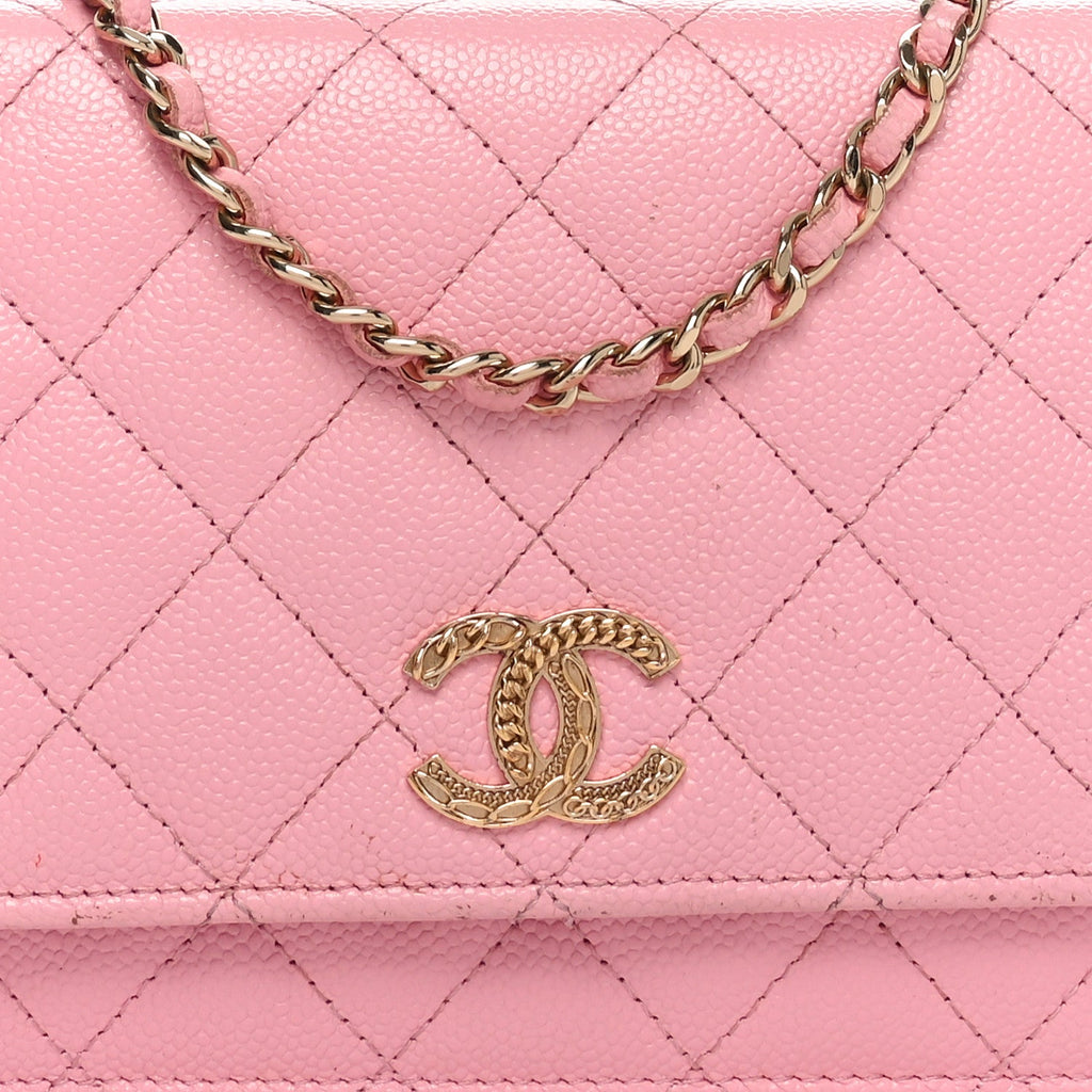 Caviar Quilted Chain CC Wallet On Chain WOC Pink