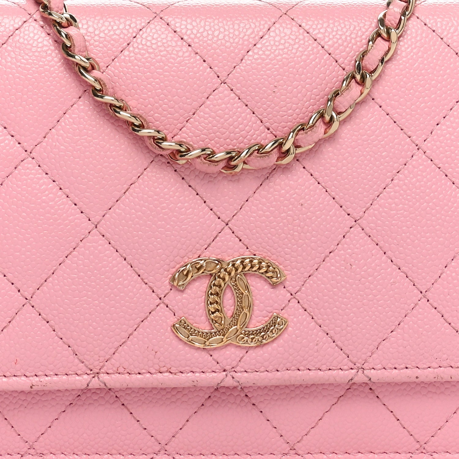 Caviar Quilted Chain CC Wallet On Chain WOC Pink