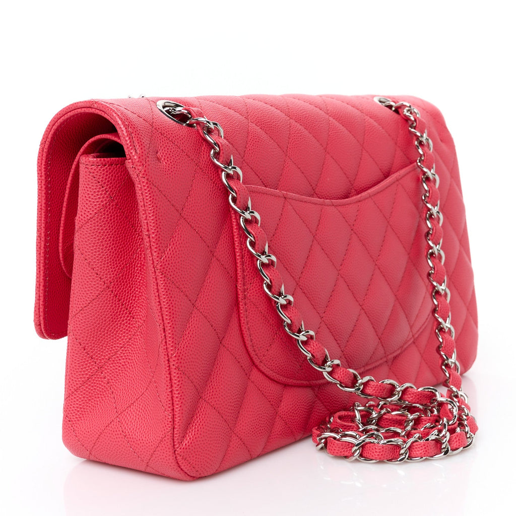 Caviar Quilted Medium Double Flap Dark Pink