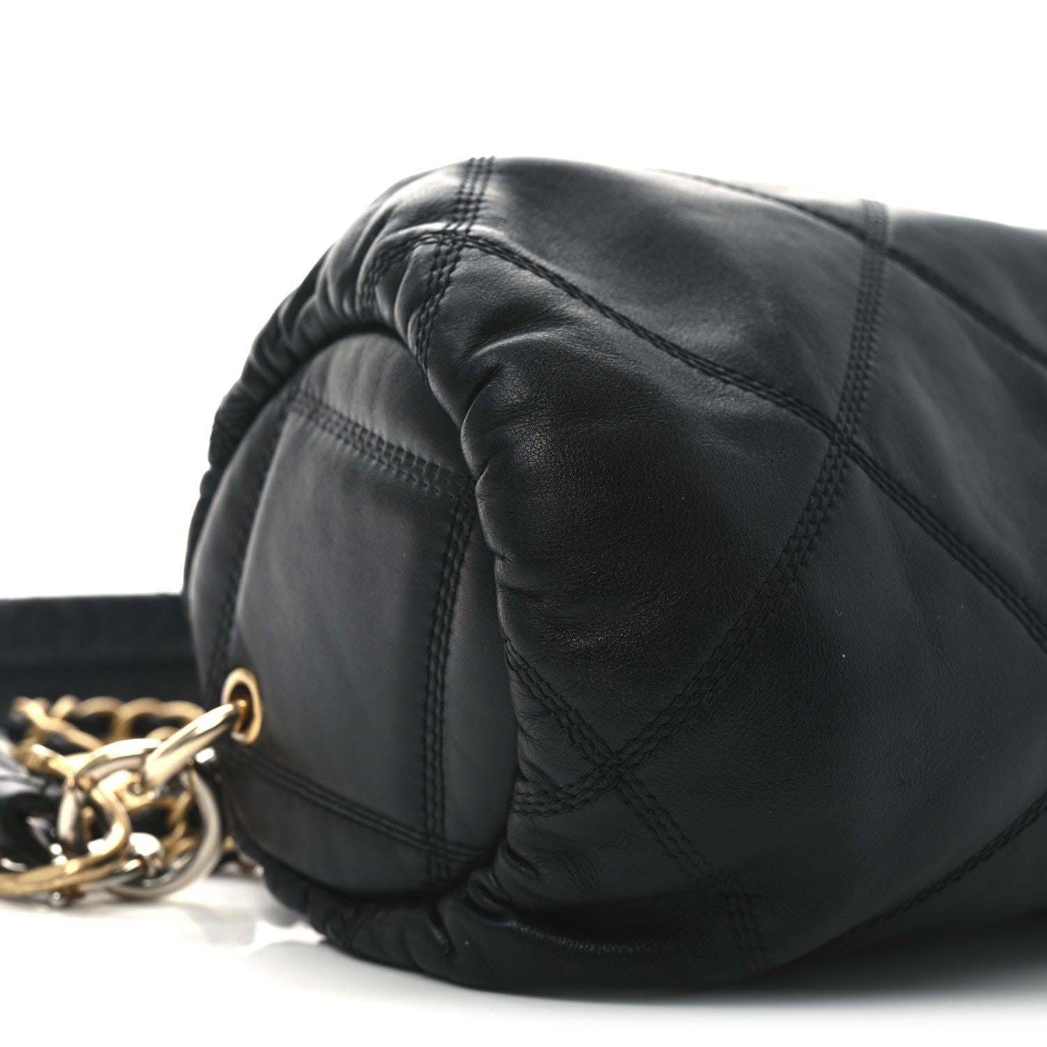 Lambskin Quilted  Bowling Bag Black