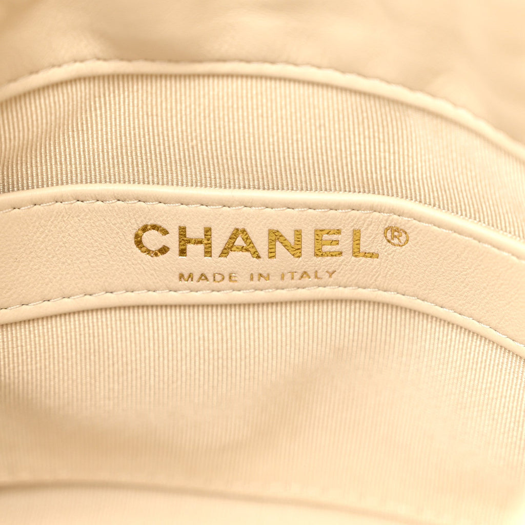 Lambskin Bucket Chain Drawstring Bag Beige