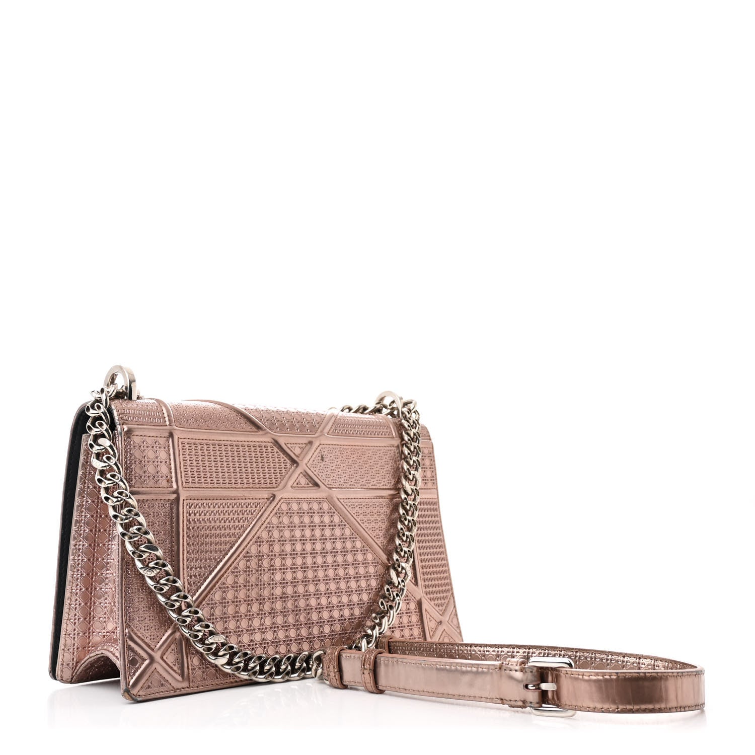 Metallic Patent Micro-Cannage Small Diorama Flap Bag Hyper Pink