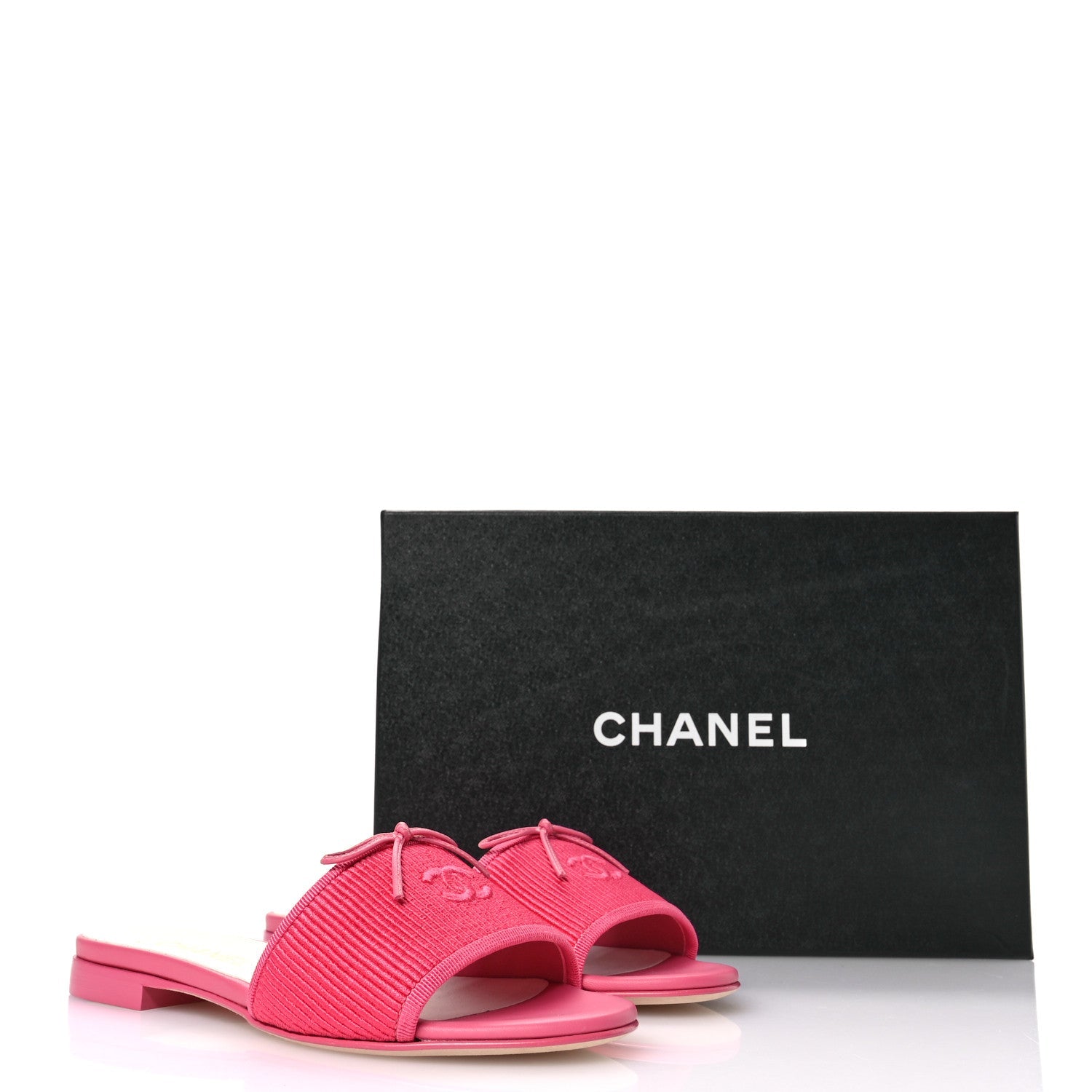 Fabric Embroidered CC Bow Mules 36 Dark Pink