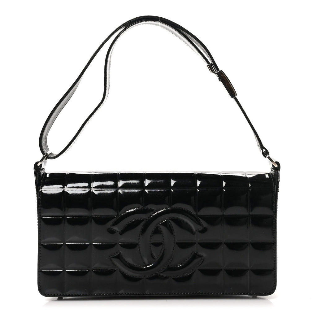 Patent Chocolate Bar Quilted CC Flap Black