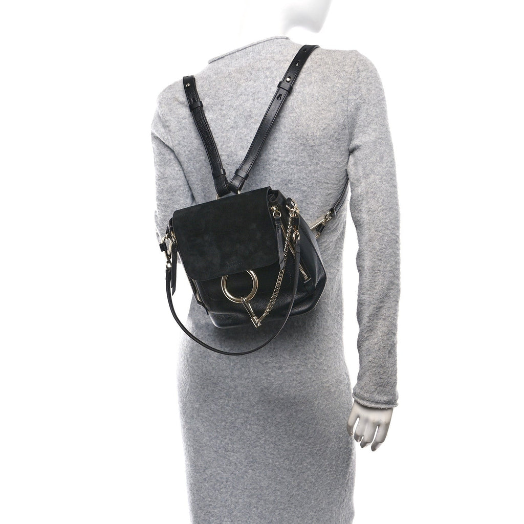 Suede Calfskin Small Faye Backpack Black