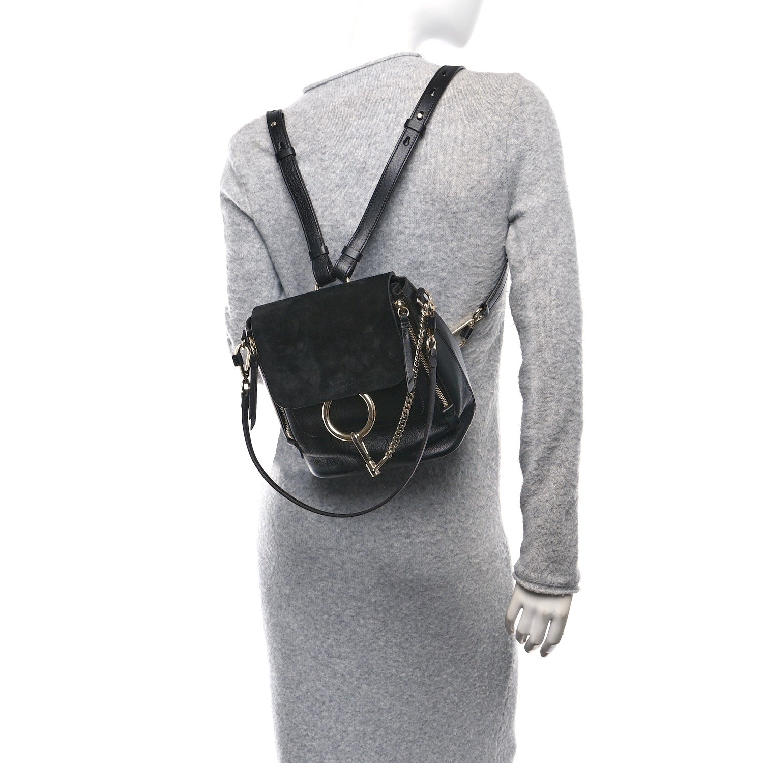 Suede Calfskin Small Faye Backpack Black