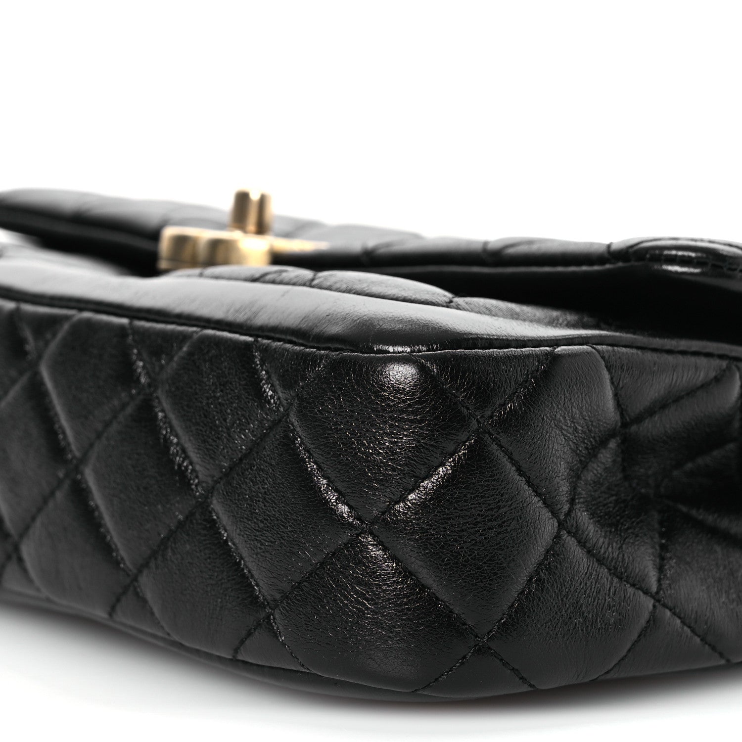 Shiny Lambskin Quilted Small Daily Friend Flap Black