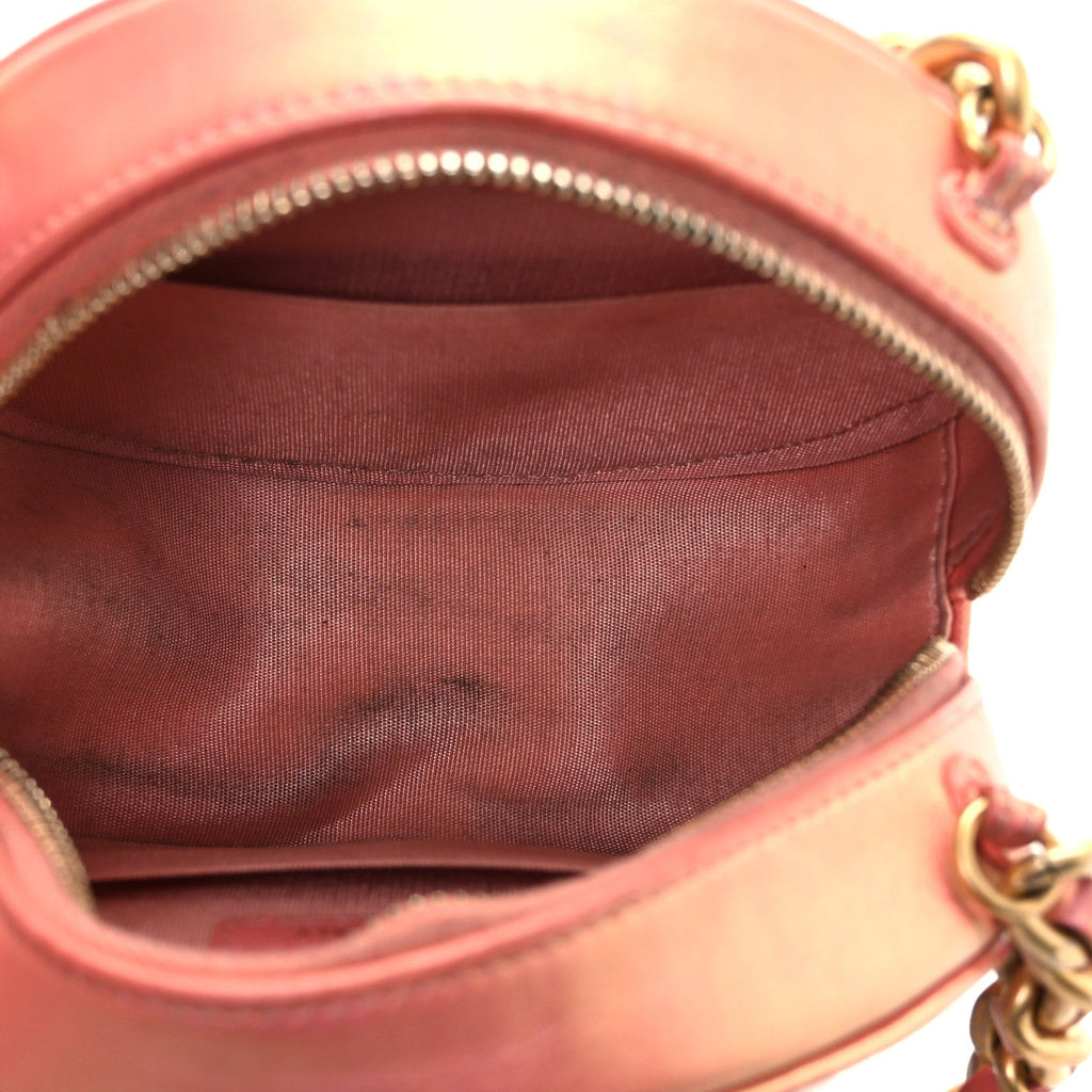 Iridescent Calfskin Quilted Chanel 19 Round Clutch With Chain Pink