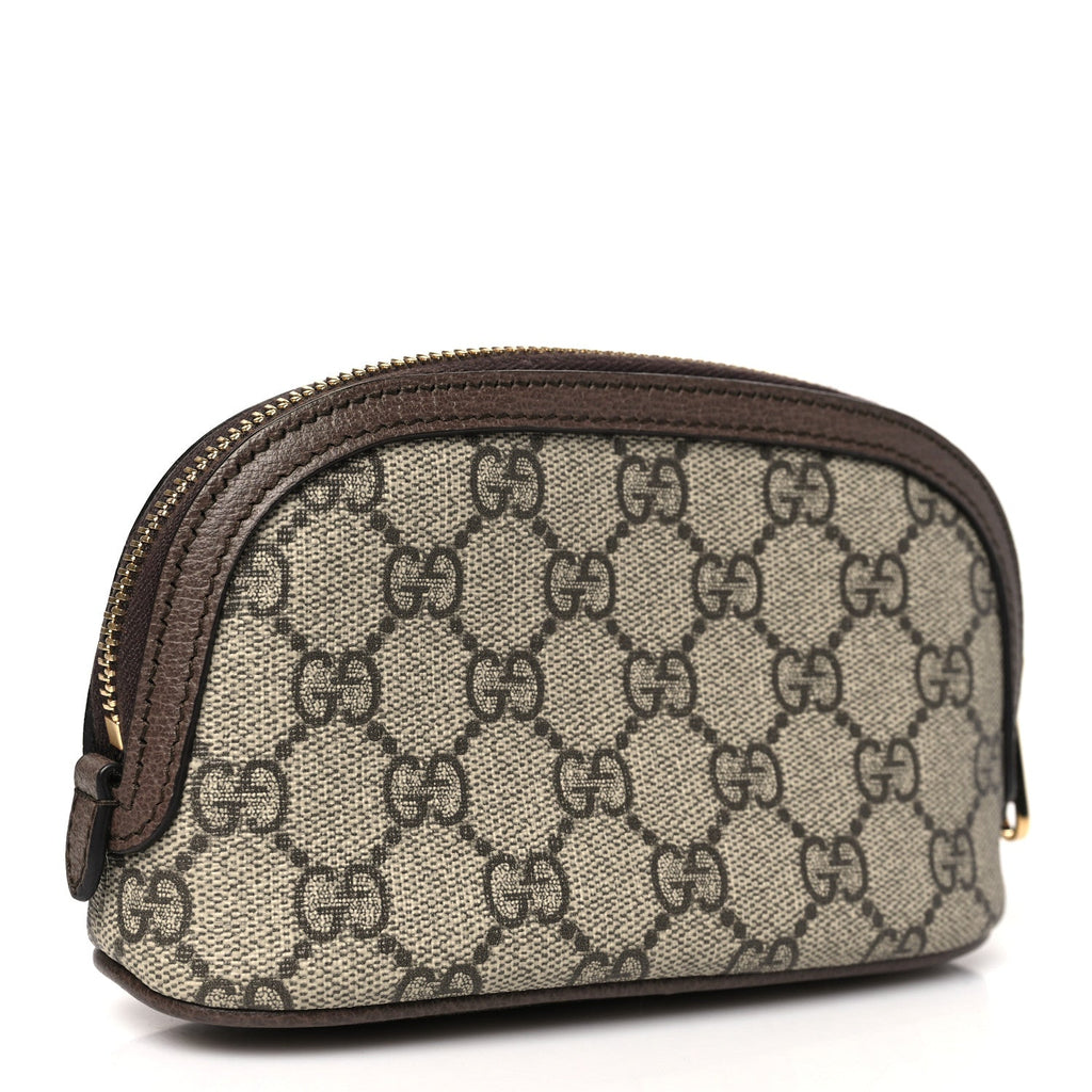 GG Supreme Monogram Textured Calfskin Web Medium Ophidia Cosmetic Case Beige Ebony New Acero