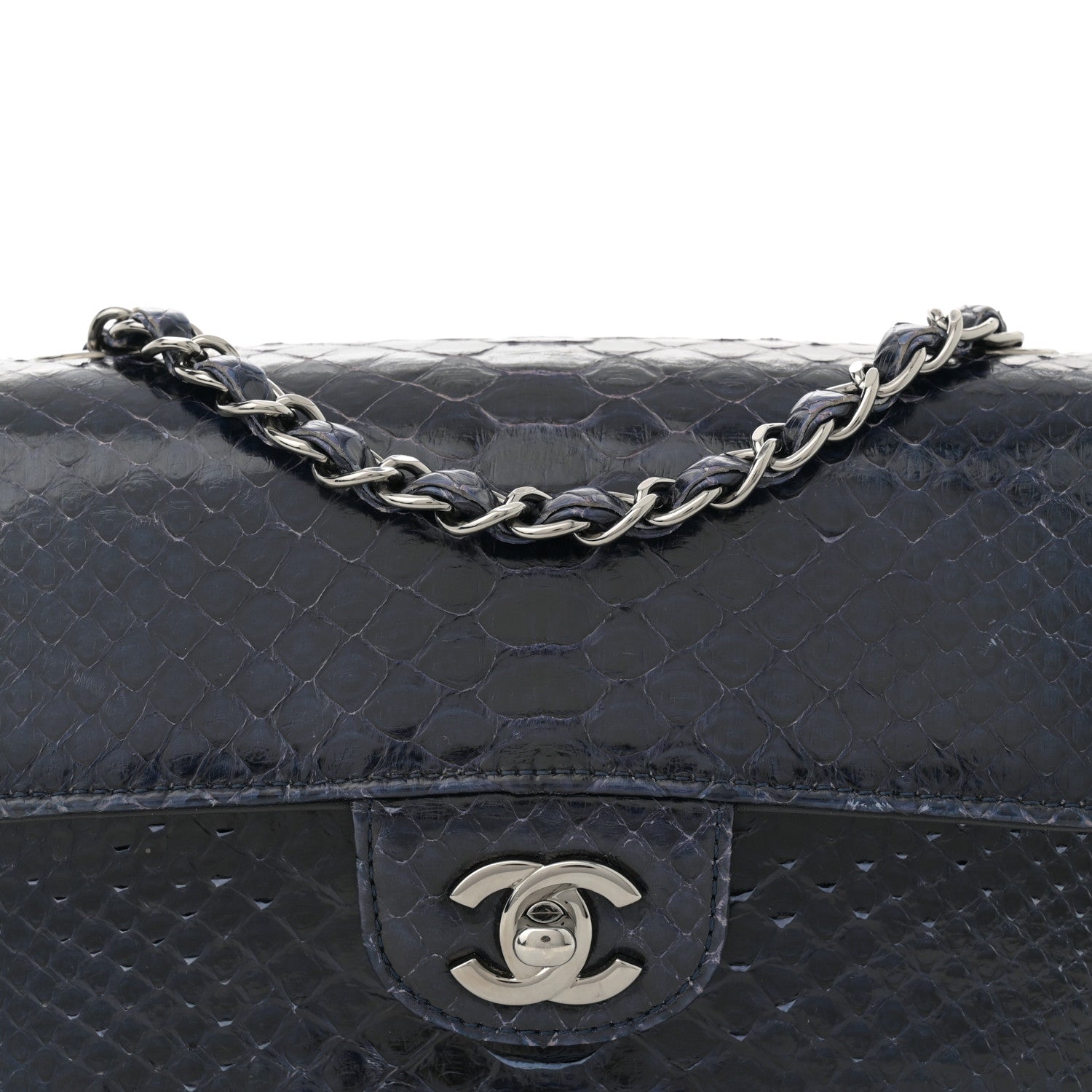 Snakeskin Mini Rectangular Flap Navy Blue