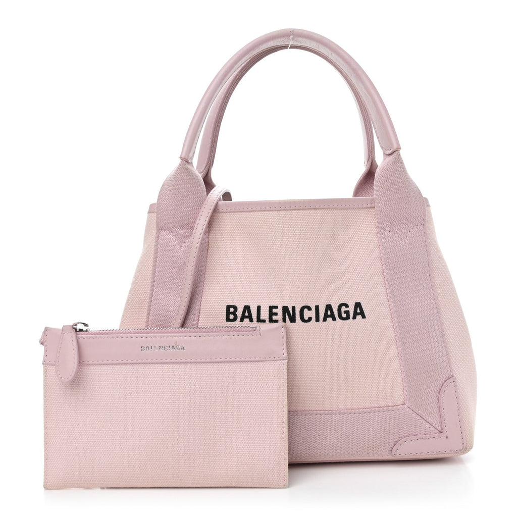 Cotton Canvas Satin Calfskin Navy Cabas XS Pink