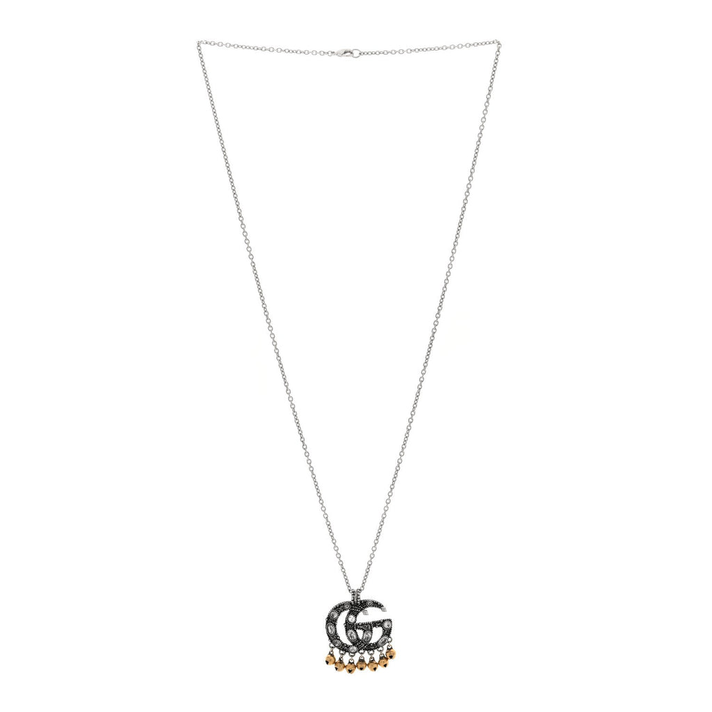 Metal Crystal Double G Bell Fringe Pendant Necklace Gold Silver