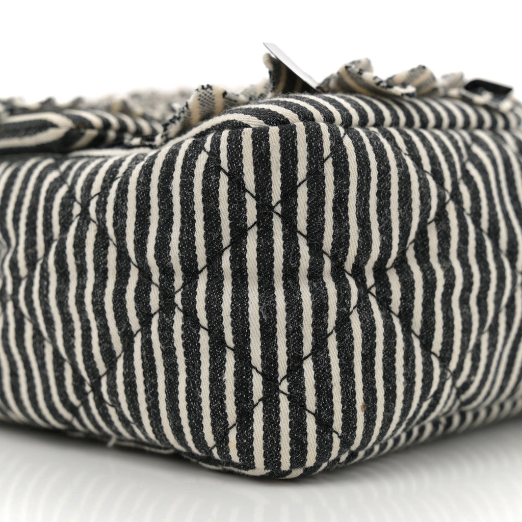 Canvas Sequin Stripe Medium Double Flap Black White