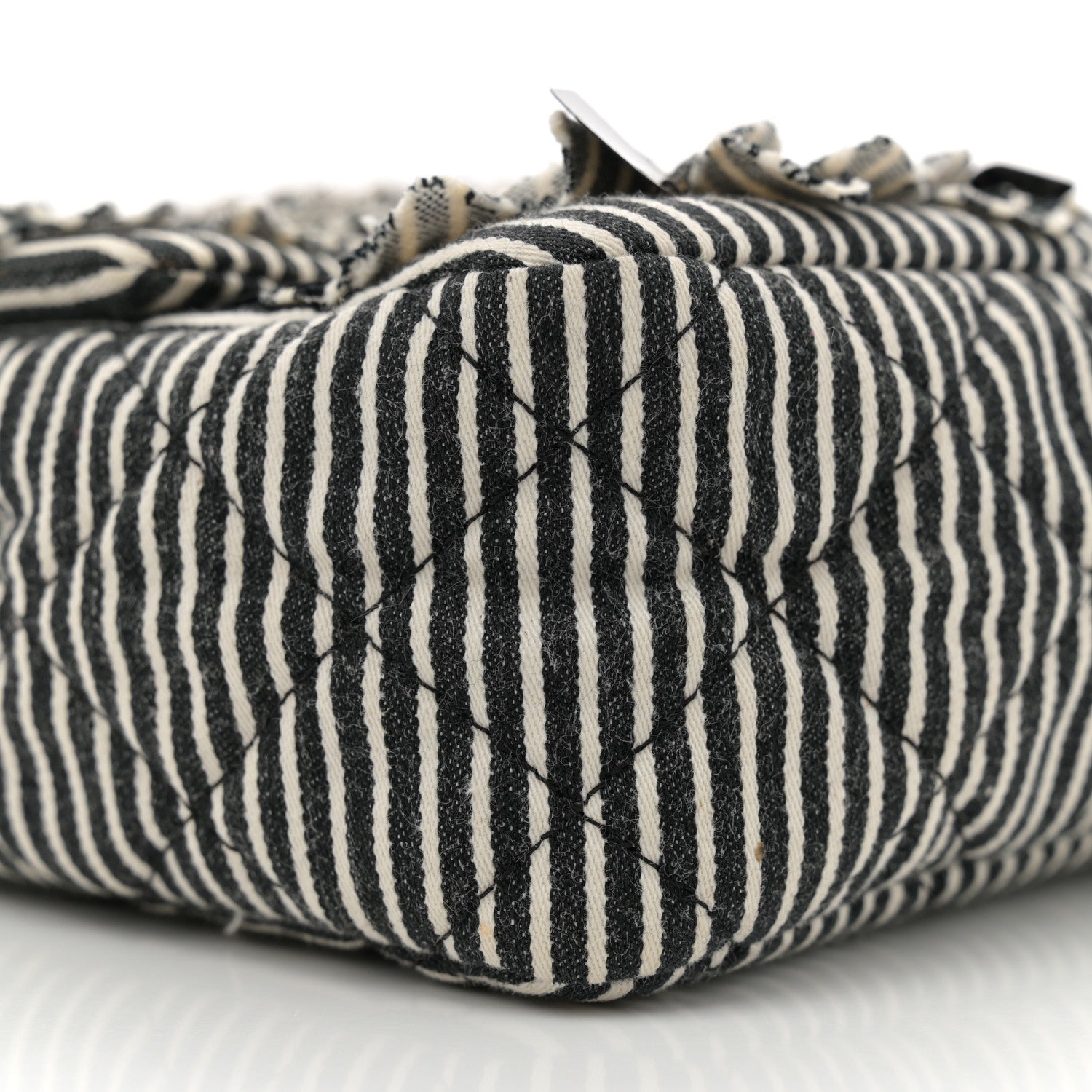 Canvas Sequin Stripe Medium Double Flap Black White