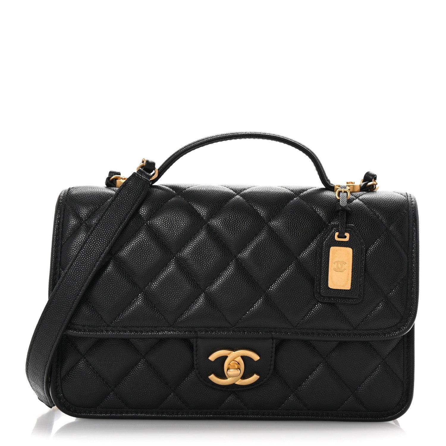 Caviar Quilted School Memory Small Top Handle Flap Black