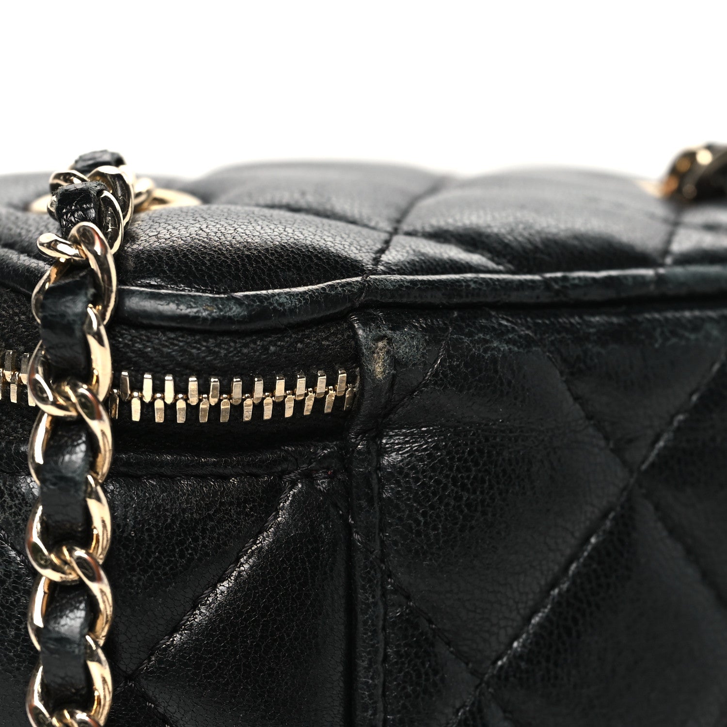 Lambskin Quilted Mini Vanity Case With Chain Black