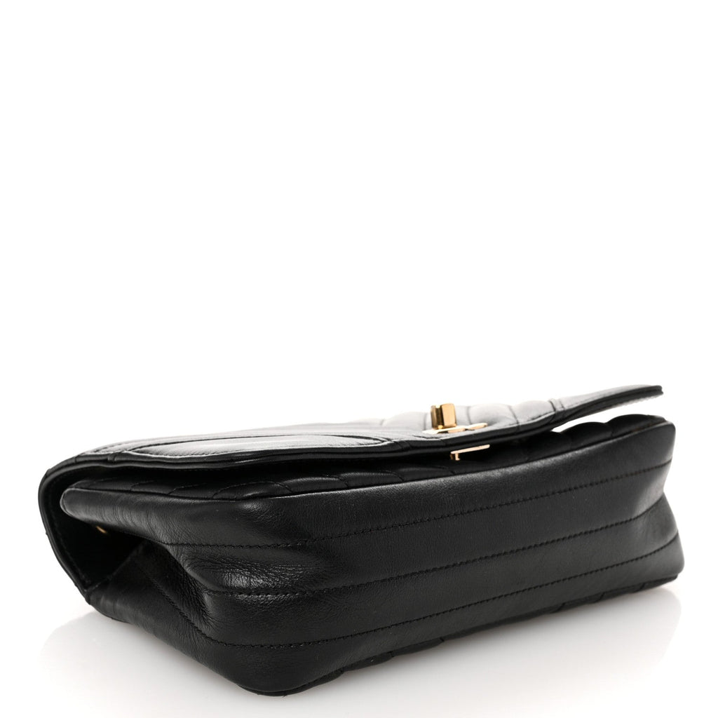 Calfskin Chevron Quilted Mini Statement Flap Black