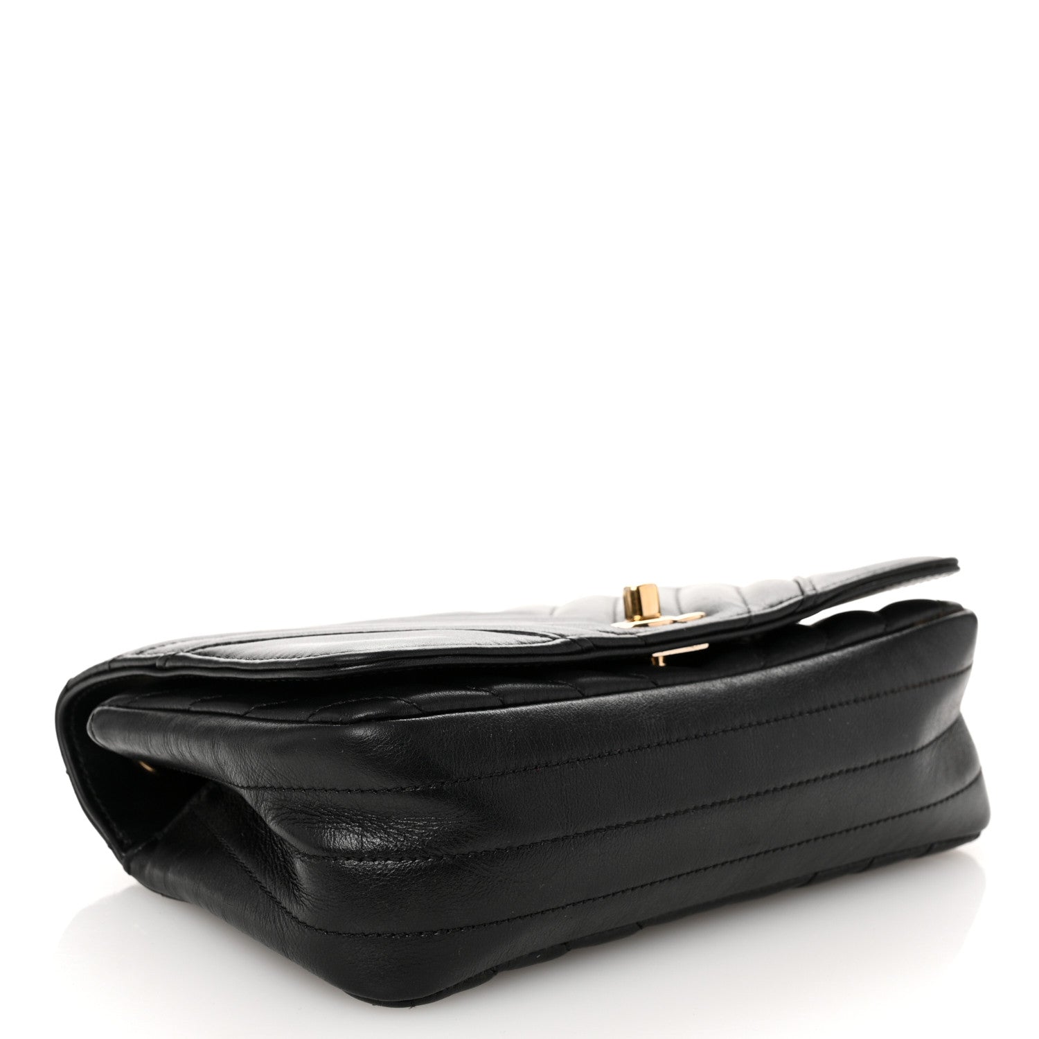 Calfskin Chevron Quilted Mini Statement Flap Black