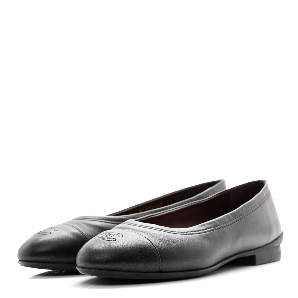 Lambskin Cap Toe CC Uniform Ballerina Flats 39 Black