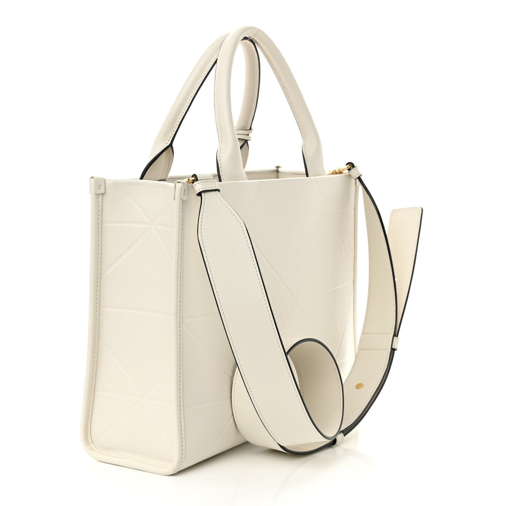 Soft Calfskin Triangolo Symbole Embossed Small White