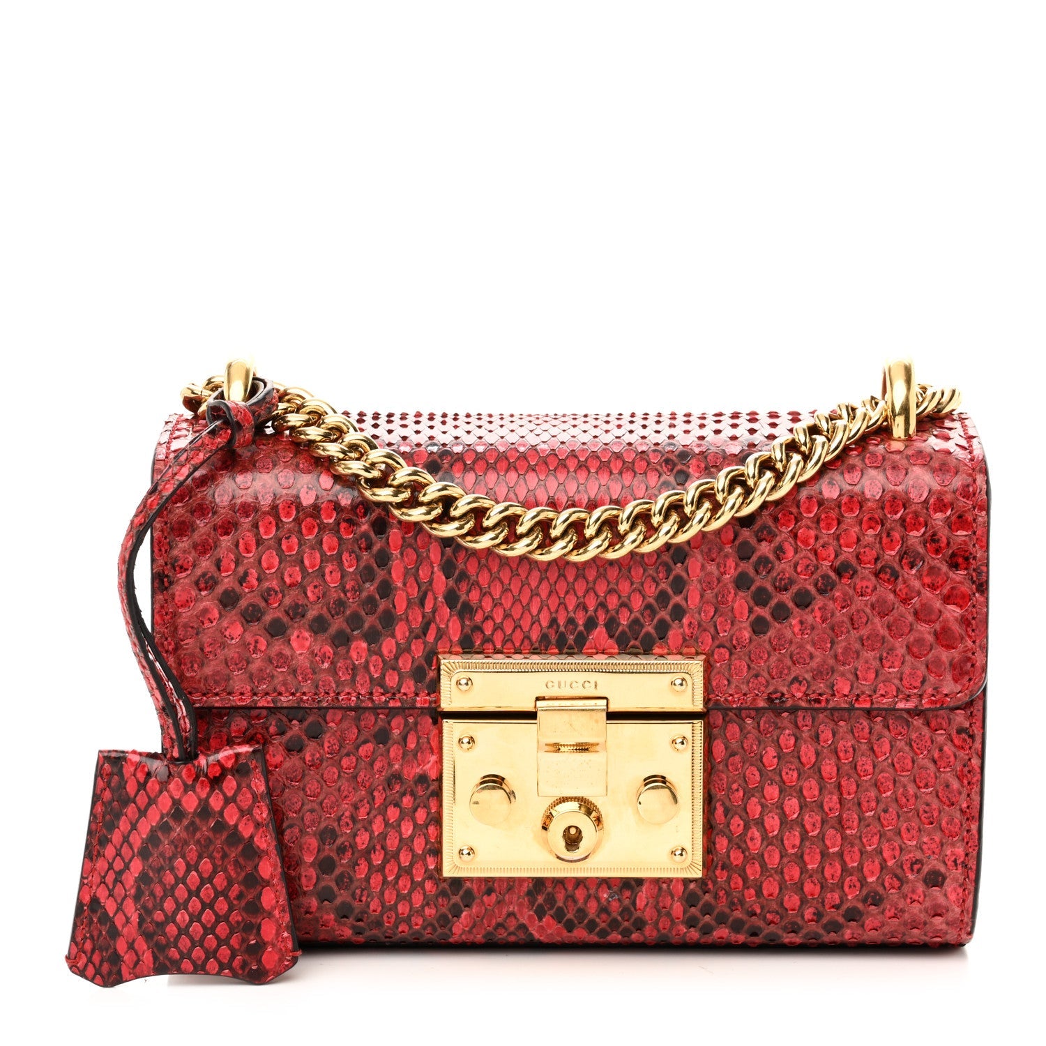 Snakeskin Small Padlock Shoulder Bag Red