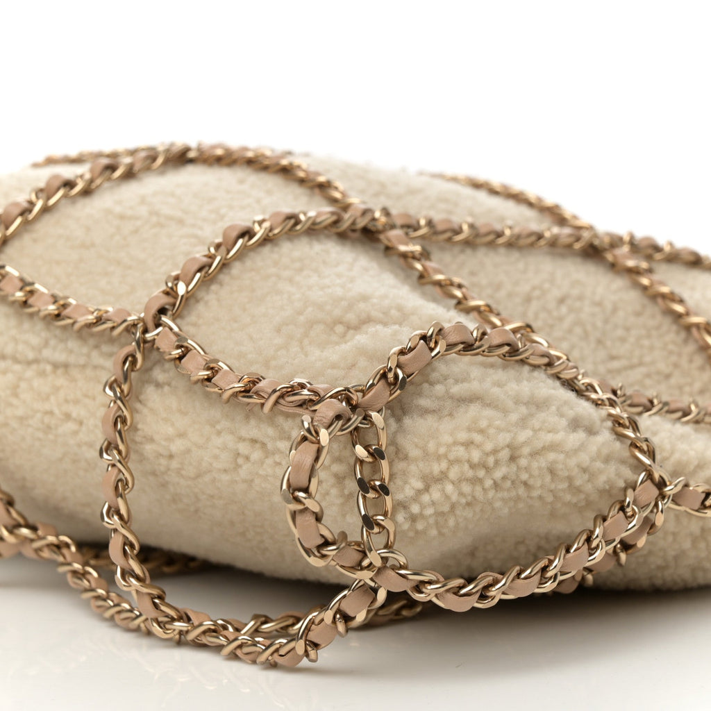 Shearling Small Shopping Chain Bag Beige