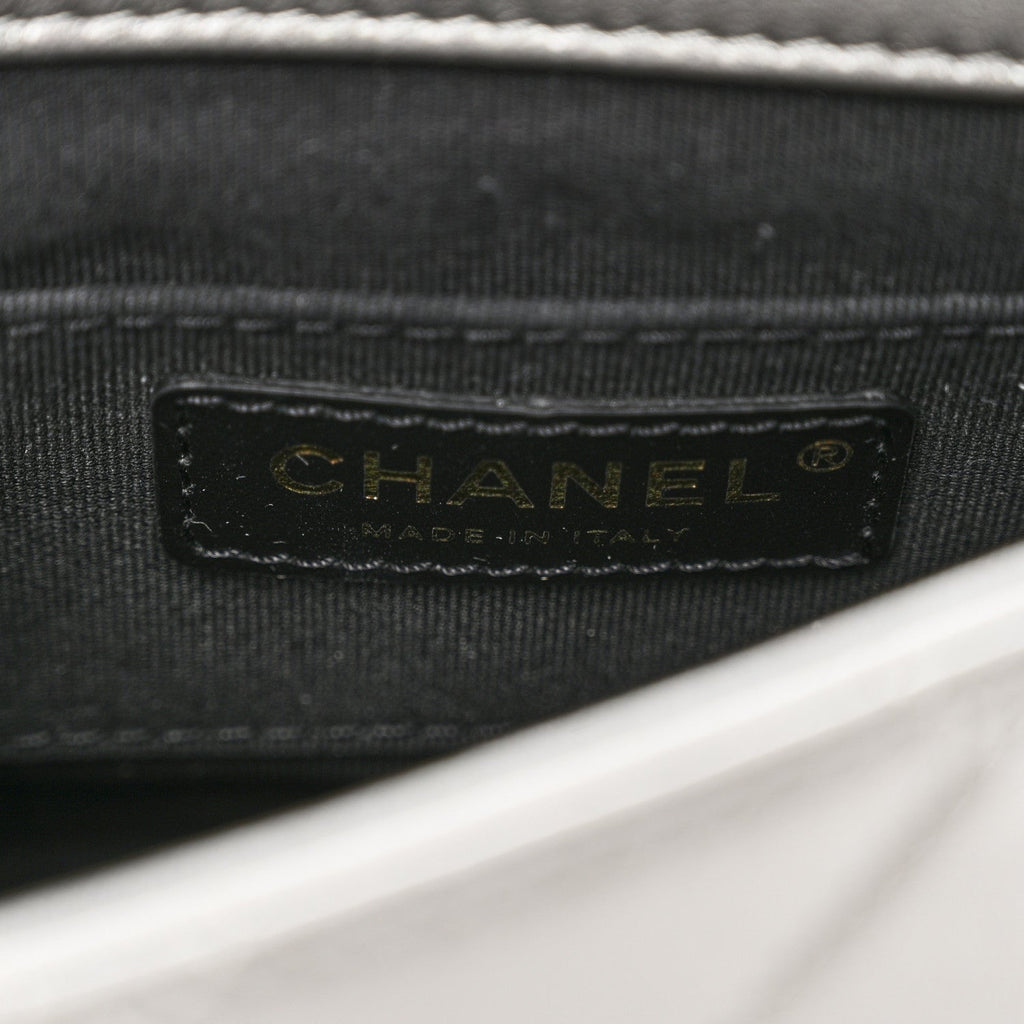 Metallic Lambskin Quilted Mini Side Note Flap Grey
