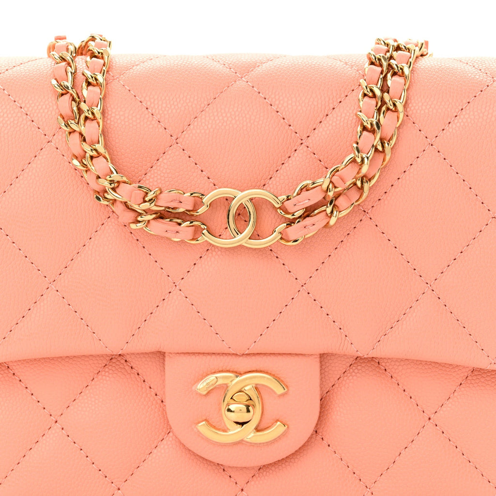 Caviar Quilted Mini CC You Flap Light Orange
