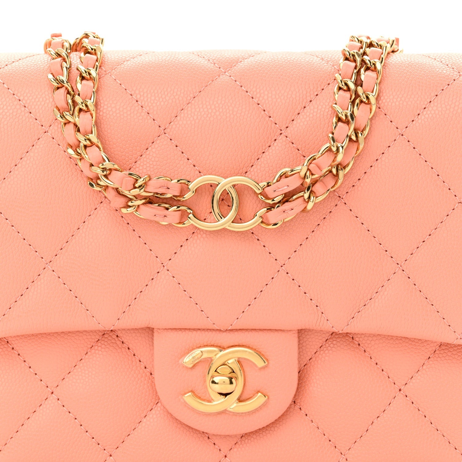 Caviar Quilted Mini CC You Flap Light Orange