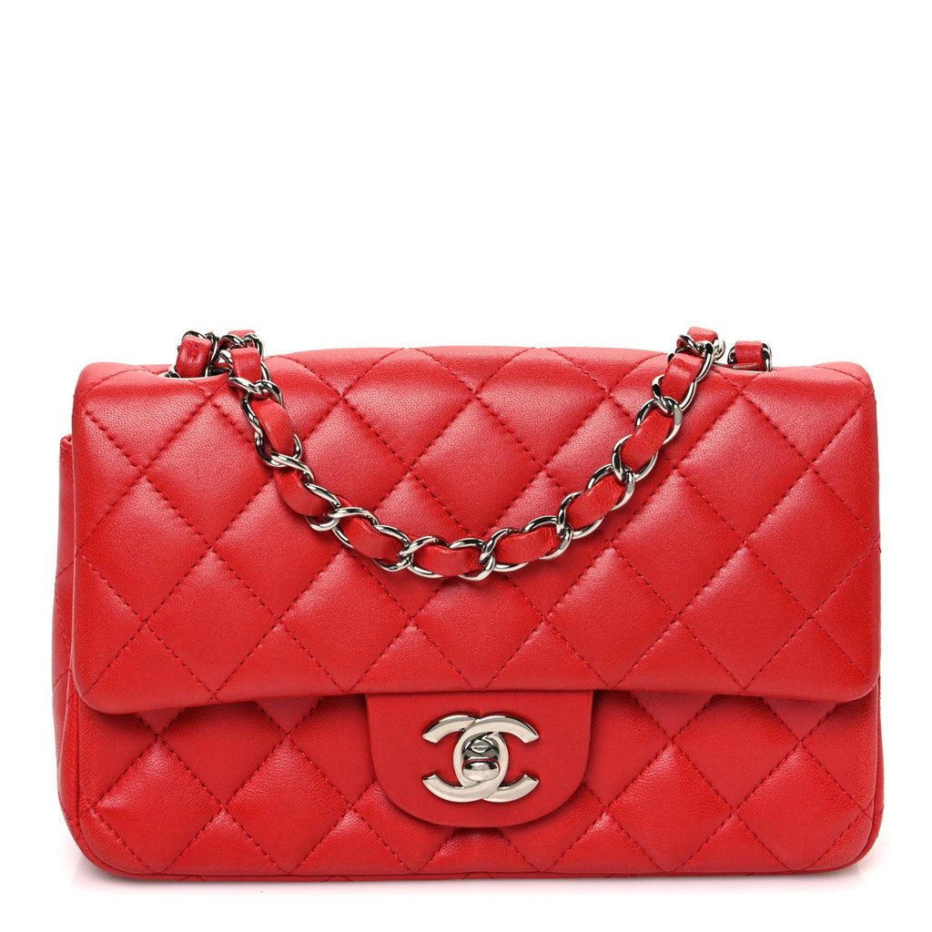 Lambskin Quilted Mini Rectangular Flap Red