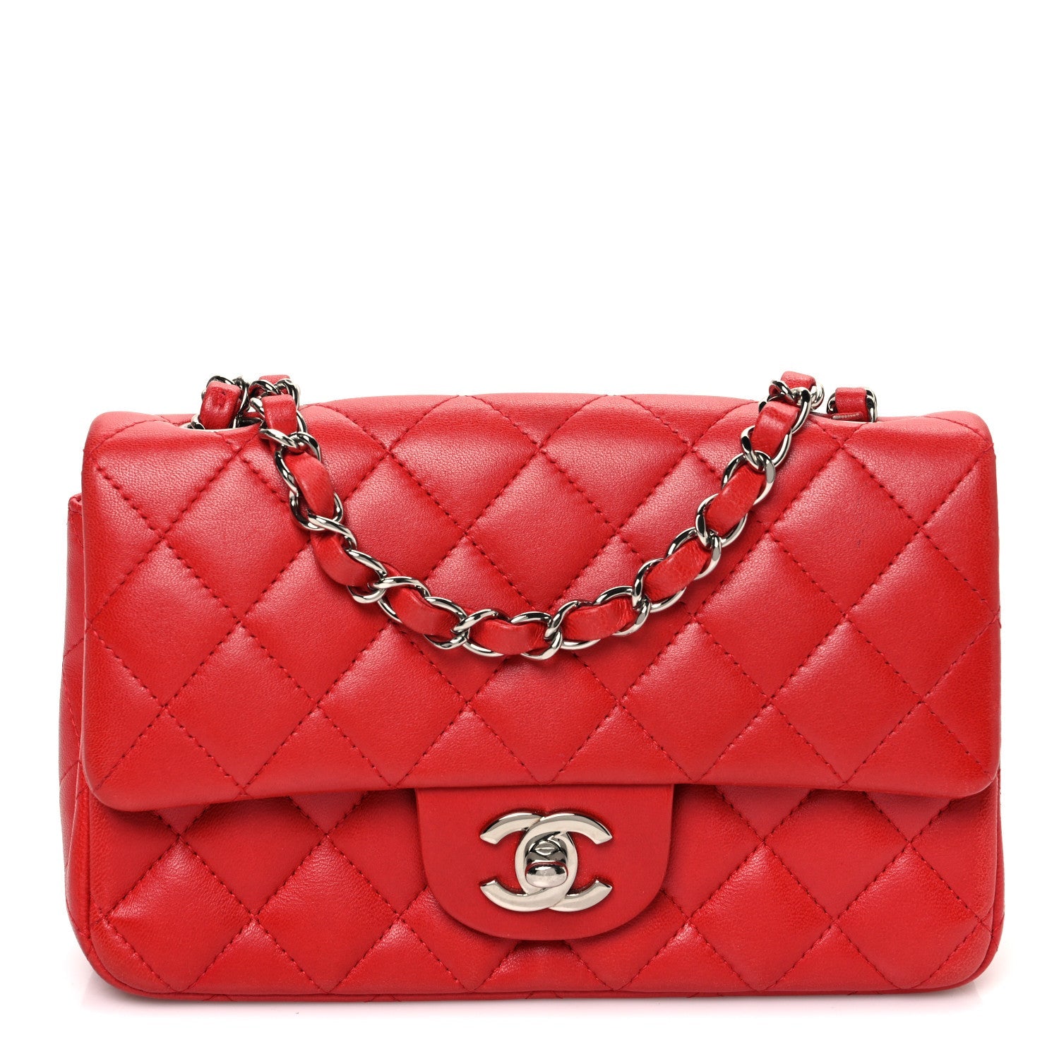 Lambskin Quilted Mini Rectangular Flap Red