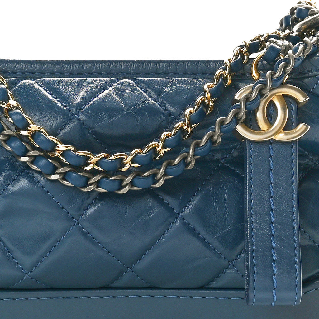 Aged Calfskin Quilted Small Gabrielle Hobo Blue