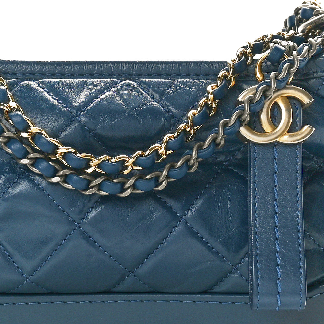 Aged Calfskin Quilted Small Gabrielle Hobo Blue