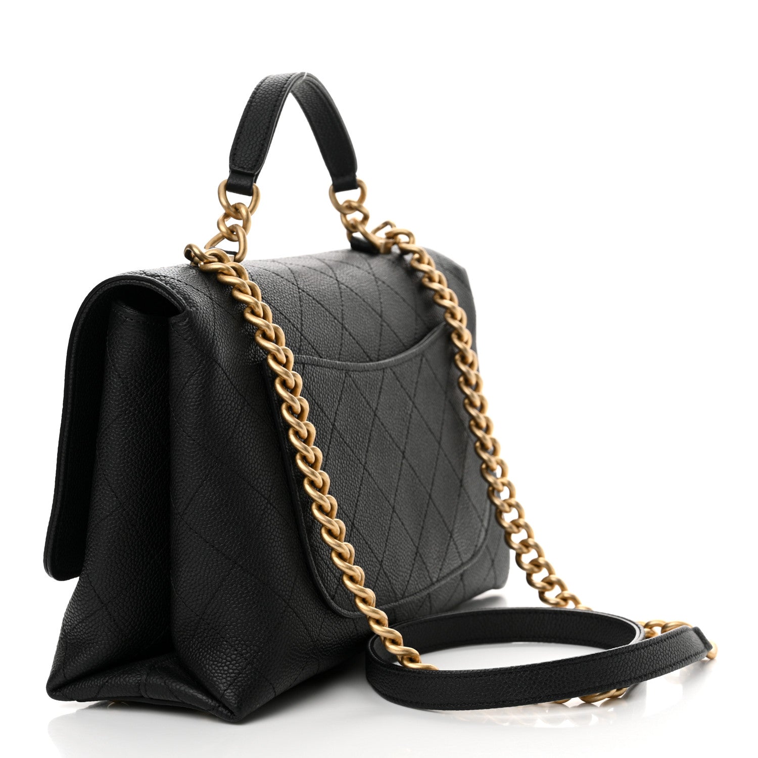 Grained Calfskin Stitched Flap Black
