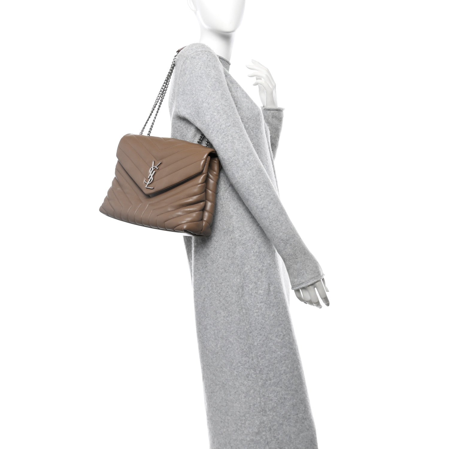 Calfskin Y Quilted Monogram Medium Loulou Chain Satchel Natural Tan