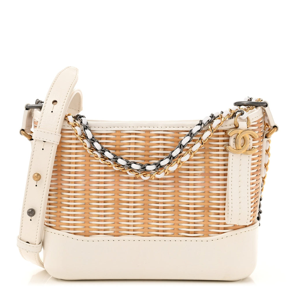 Rattan Calfskin Small Gabrielle Hobo Beige Ivory