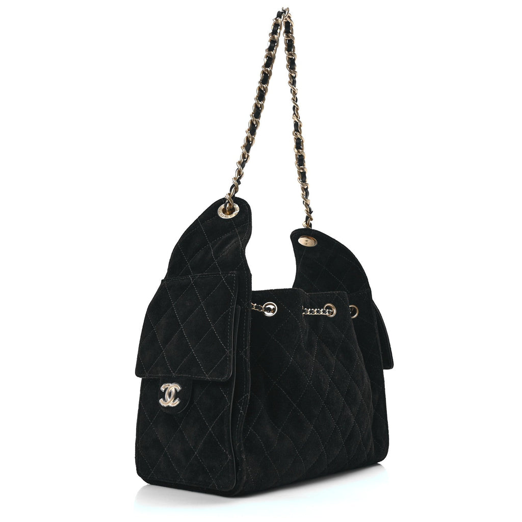 Suede Quilted Small Chanel 25 Handbag Black