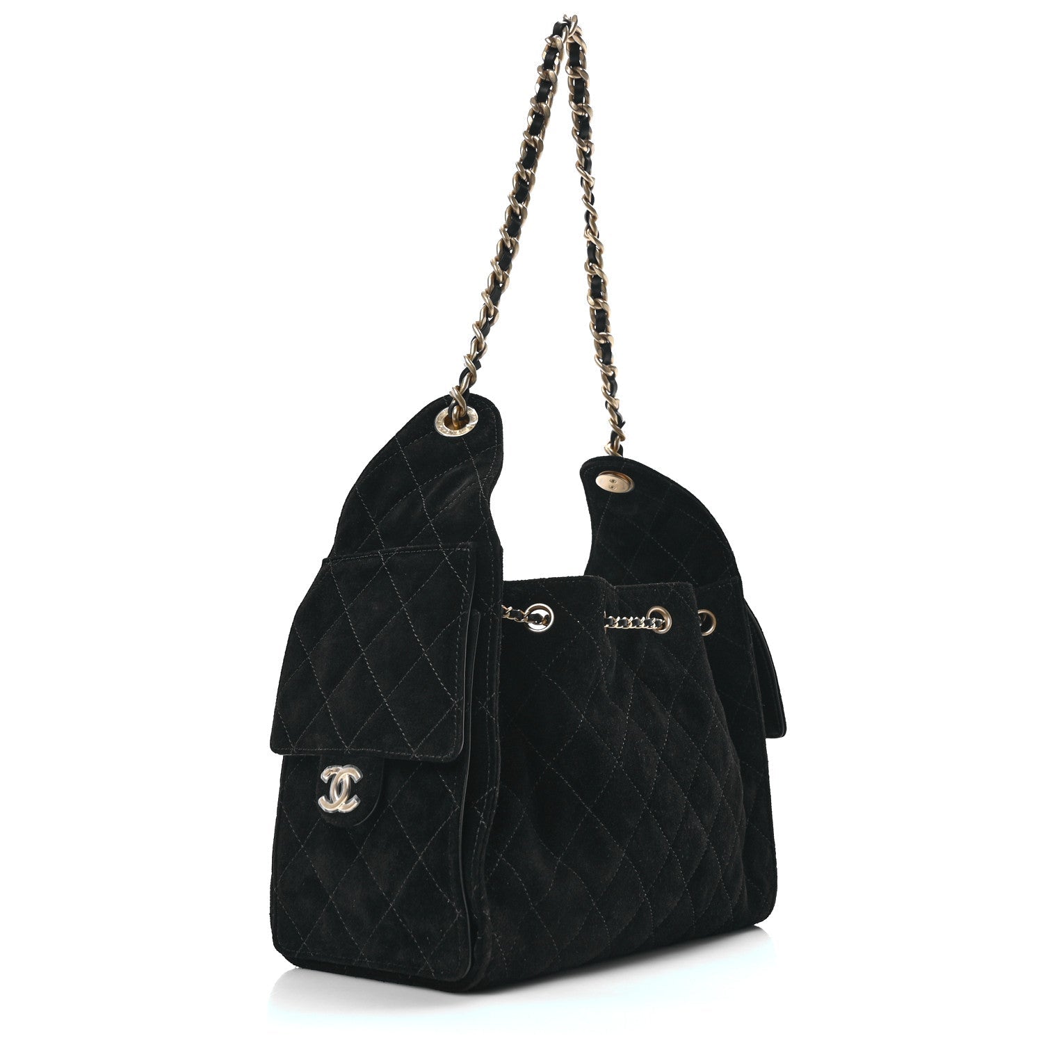 Suede Quilted Small Chanel 25 Handbag Black