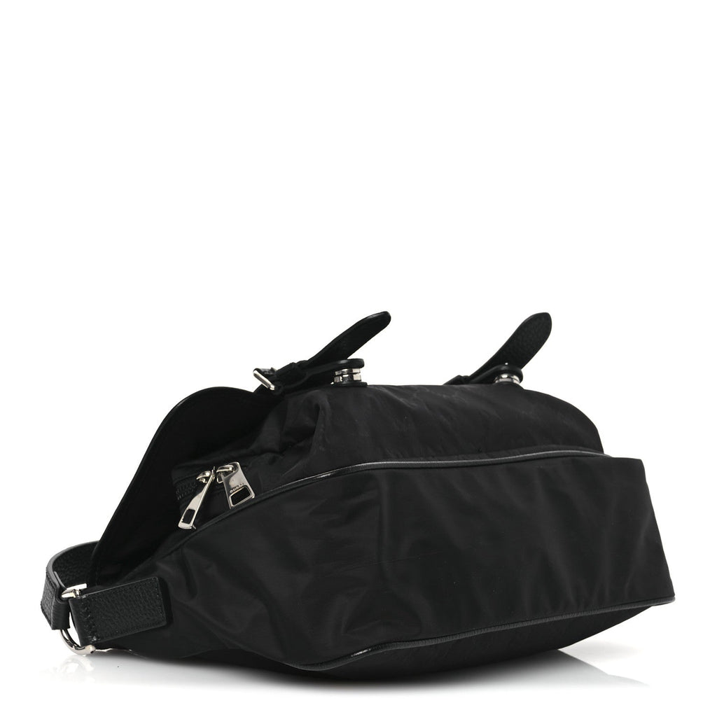 Nylon Monogram Double Buckle Flap Messenger Bag Black