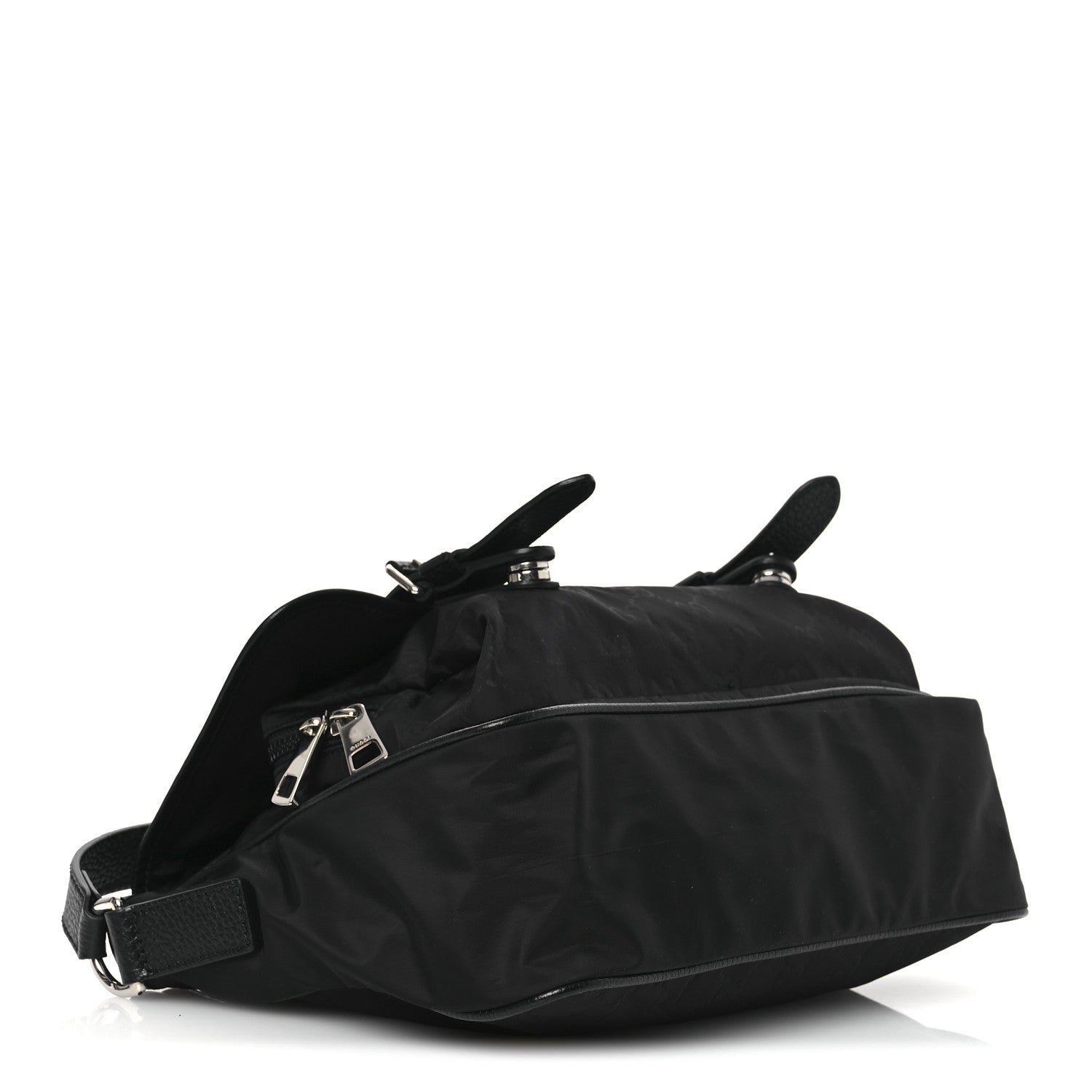 Nylon Monogram Double Buckle Flap Messenger Bag Black