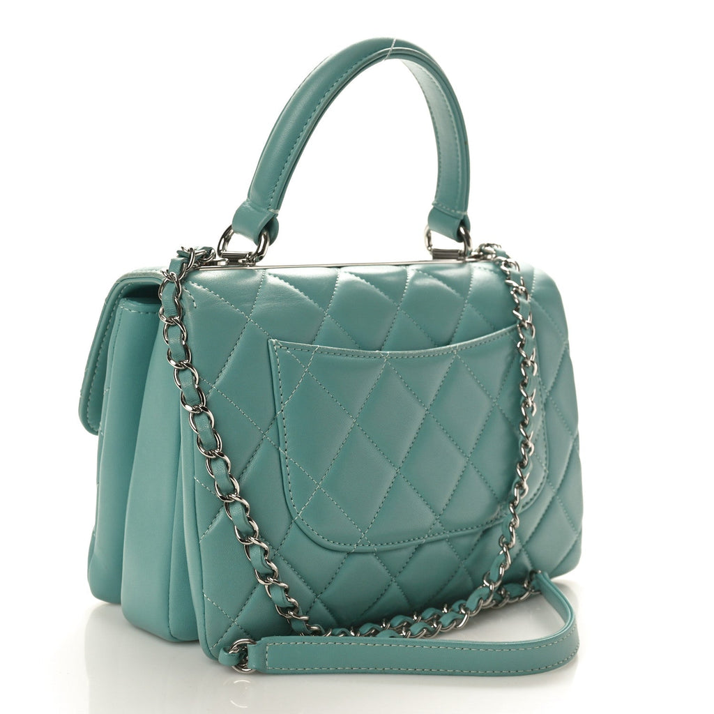 Lambskin Quilted Small Trendy CC Flap Dual Handle Bag Light Blue