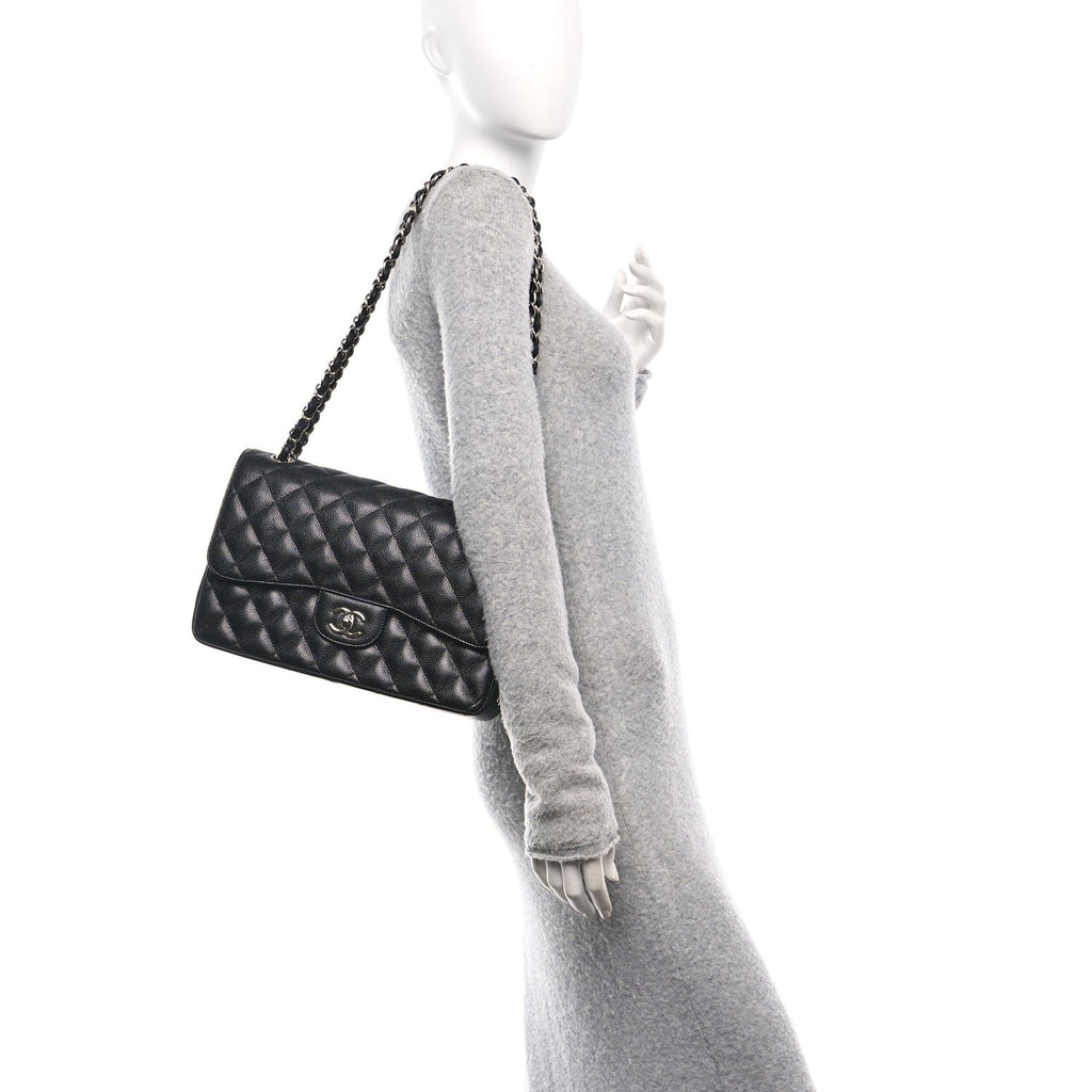 Caviar Quilted Jumbo Double Flap Black