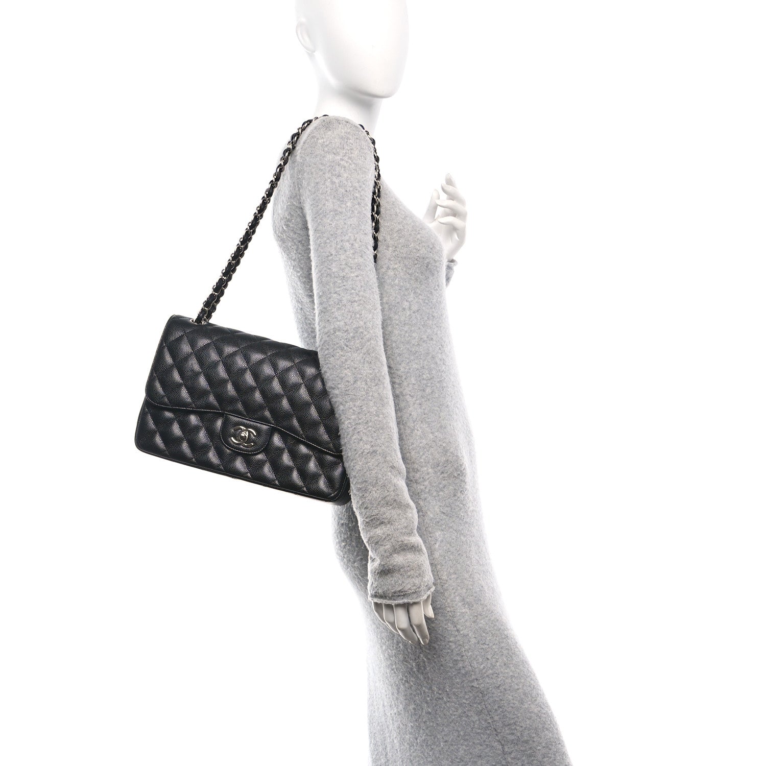Caviar Quilted Jumbo Double Flap Black