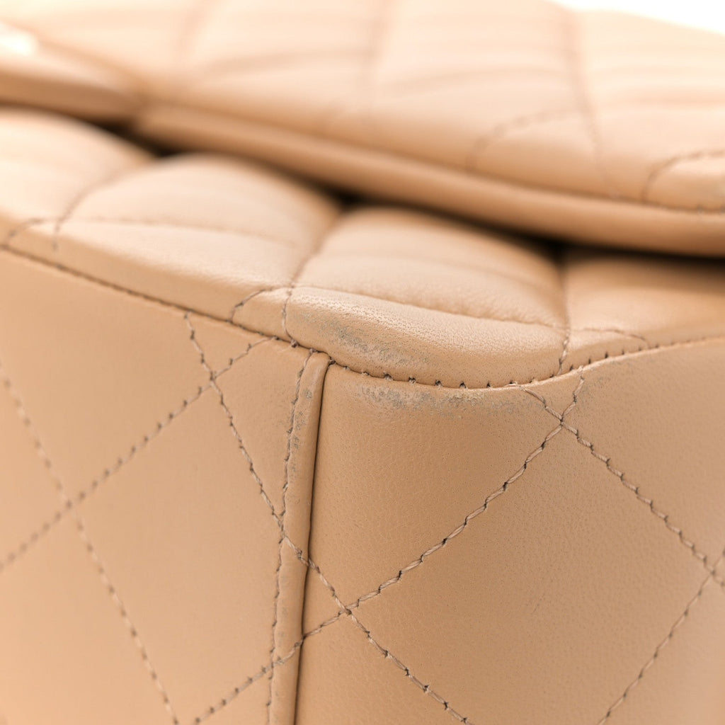 Lambskin Quilted Maxi Double Flap Beige