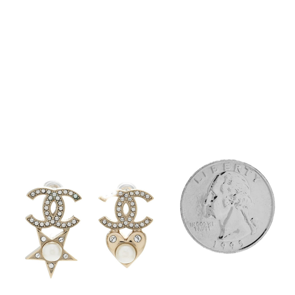 Crystal Pearl Charming Winter CC Star Heart Earrings Gold