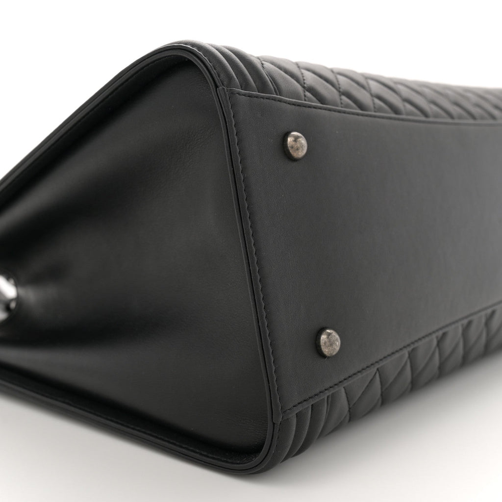 Calfskin Quilted Boy Shopping Tote Black